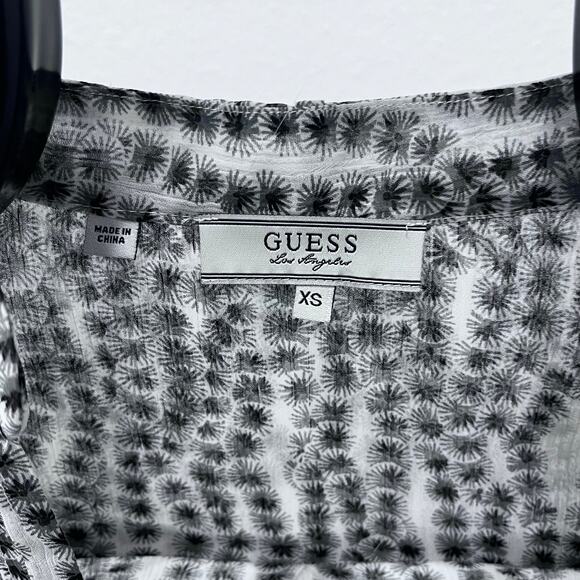 Y2K Guess Los Angeles Women's XS Sheer Sleeveless Blouse Black White With Sash - Picture 5 of 5